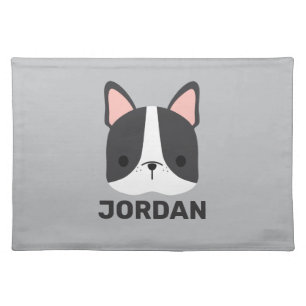 Cute French Bulldog with Personalized Name Cloth Placemat