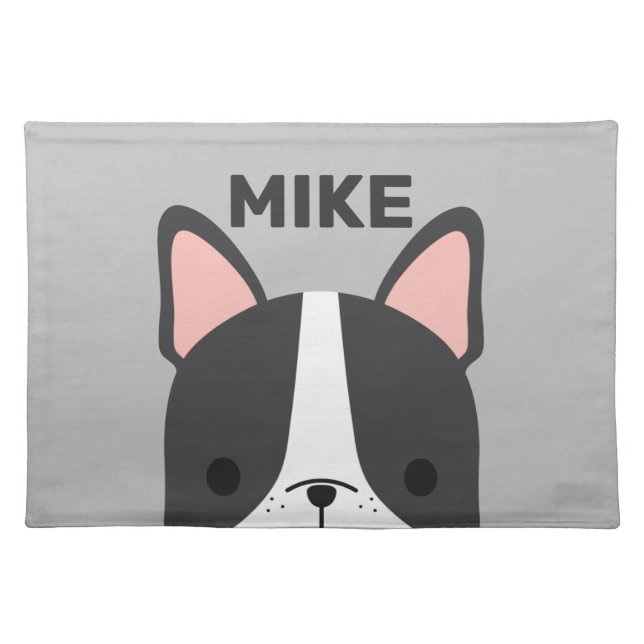 Cute French Bulldog with Personalized Name Cloth Placemat (Front)