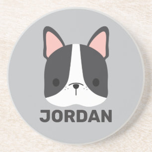 Cute French Bulldog with Personalized Name Coaster