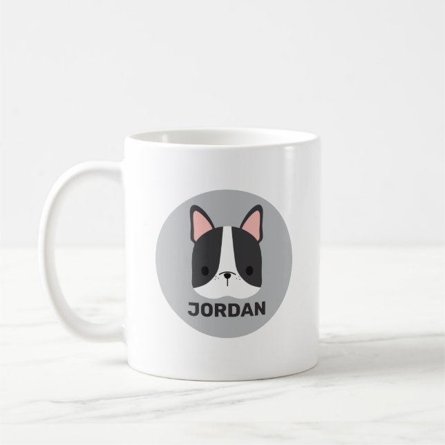 Cute French Bulldog with Personalized Name Coffee Mug (Left)