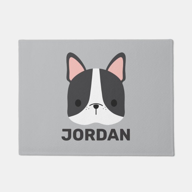Cute French Bulldog with Personalized Name Doormat (Front)