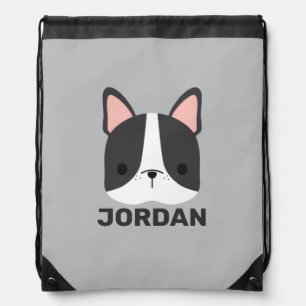 Cute French Bulldog with Personalized Name Drawstring Bag