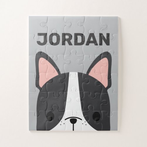 Cute French Bulldog with Personalized Name Jigsaw Puzzle