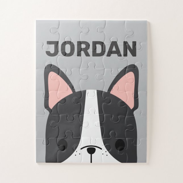 Cute French Bulldog with Personalized Name Jigsaw Puzzle (Vertical)