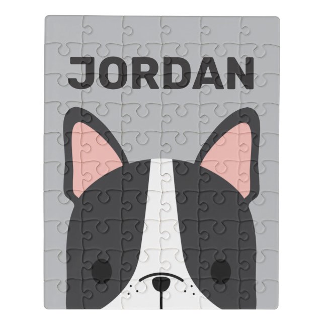 Cute French Bulldog with Personalized Name Jigsaw Puzzle (Puzzle Vertical)