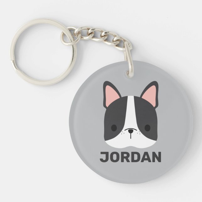 Cute French Bulldog with Personalized Name Keychain (Front)