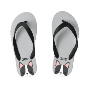Cute French Bulldog with Personalized Name Kid's Flip Flops