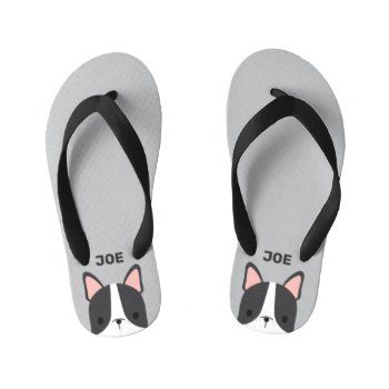 Cute French Bulldog With Personalized Name Kid's Flip Flops by chingchingstudio at Zazzle