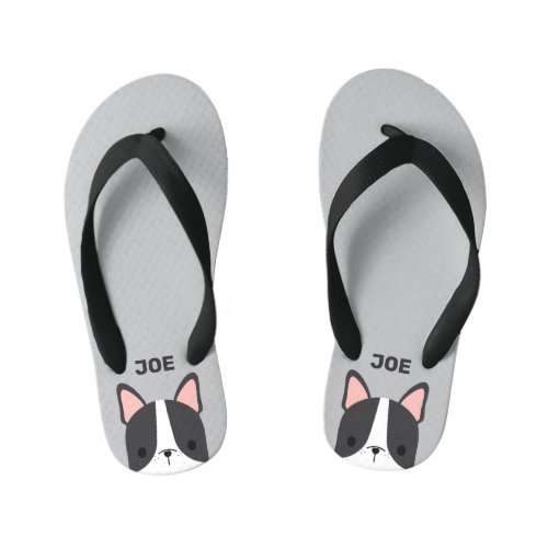 Cute French Bulldog with Personalized Name Kids Flip Flops