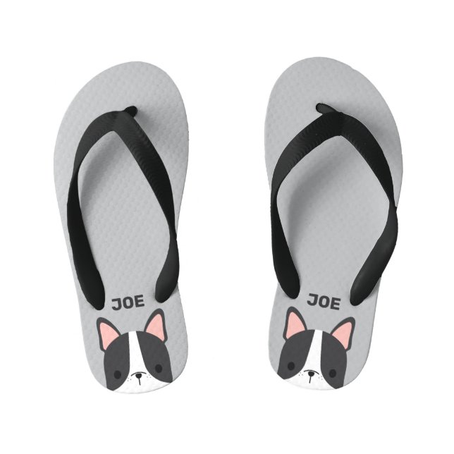 Cute French Bulldog with Personalized Name Kid's Flip Flops (Footbed)