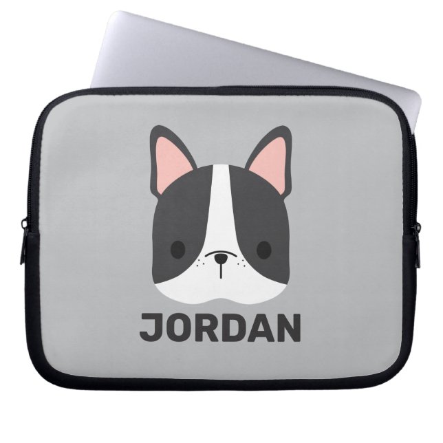 Cute French Bulldog with Personalized Name Laptop Sleeve (Front)