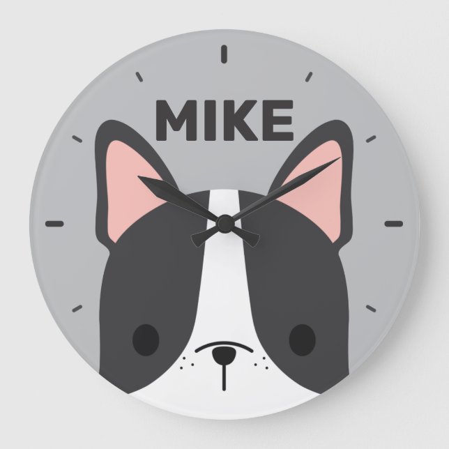 Cute French Bulldog with Personalized Name Large C Clock (Front)