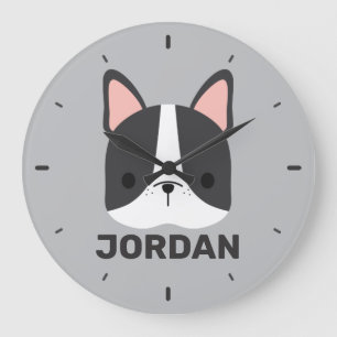 Cute French Bulldog with Personalized Name Large C Clock