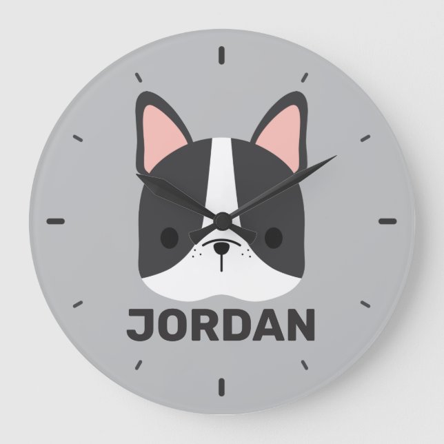 Cute French Bulldog with Personalized Name Large Clock (Front)