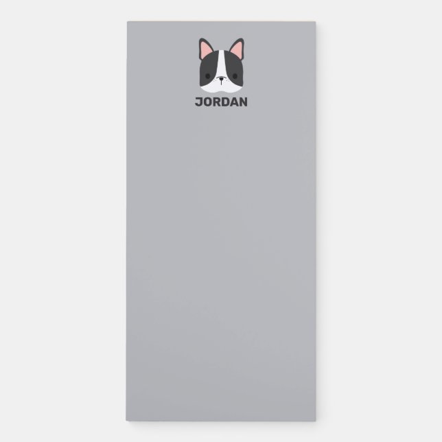 Cute French Bulldog with Personalized Name Magnetic Notepad (Front)