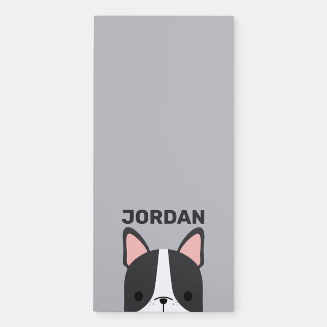 Cute French Bulldog with Personalized Name Magnetic Notepad (Front)