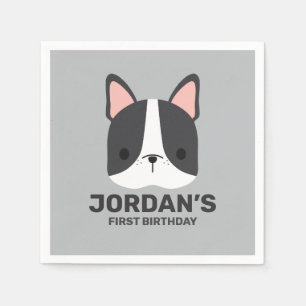 Cute French Bulldog with Personalized Name Napkins