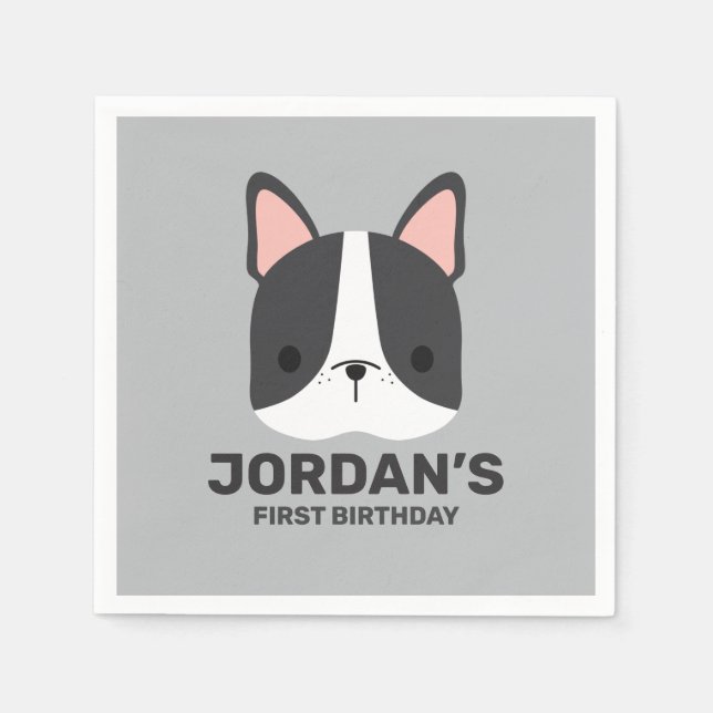 Cute French Bulldog with Personalized Name Napkins (Front)