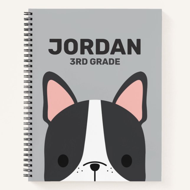 Cute French Bulldog with Personalized Name Notebook (Front)