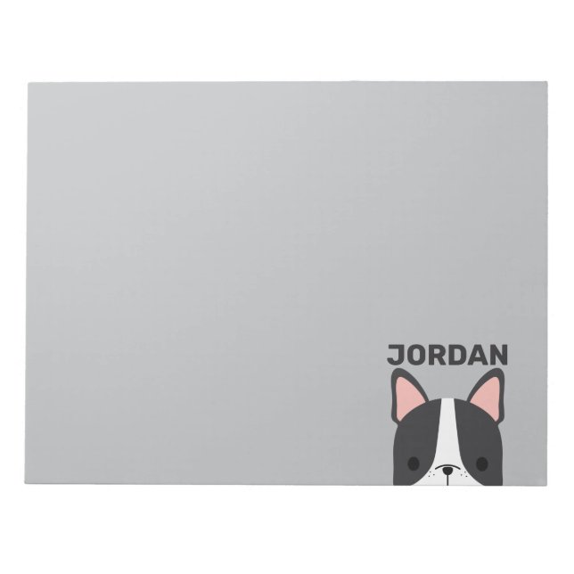Cute French Bulldog with Personalized Name Notepad (Front)
