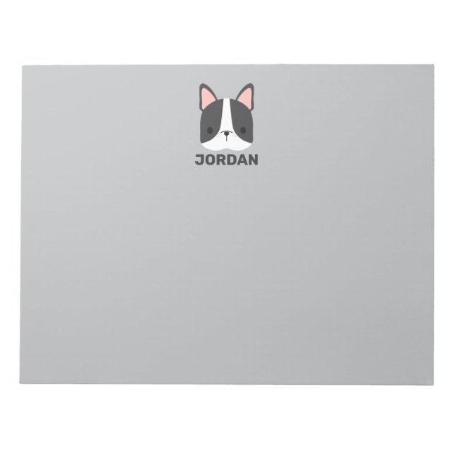 Cute French Bulldog with Personalized Name Notepad (Front)