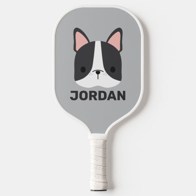 Cute French Bulldog with Personalized Name Pickleball Paddle (Front)