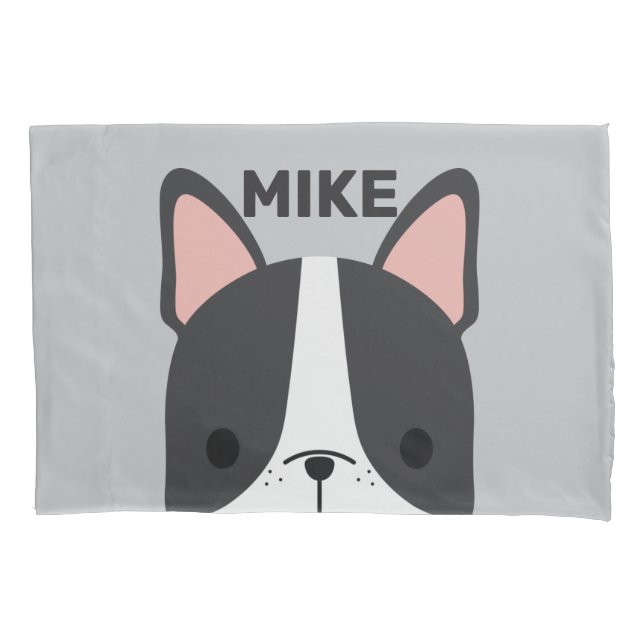 Cute French Bulldog with Personalized Name Pillow Case (Front)