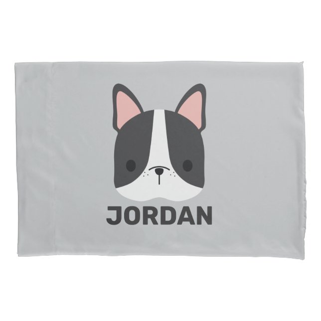 Cute French Bulldog with Personalized Name Pillow Case (Front)