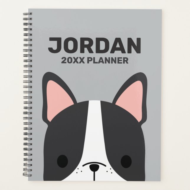 Cute French Bulldog with Personalized Name Planner (Front)