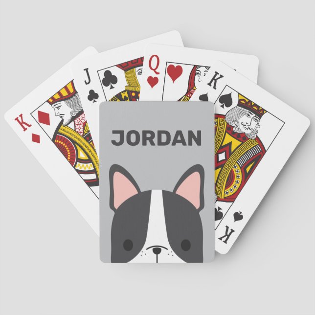 Cute French Bulldog with Personalized Name Poker Cards (Back)