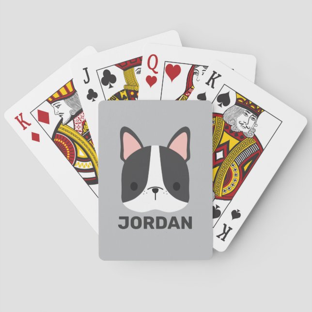 Cute French Bulldog with Personalized Name Poker Cards (Back)