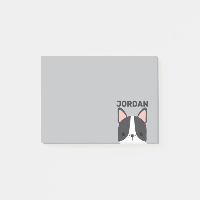 Cute French Bulldog with Personalized Name Post-it Notes (Front)