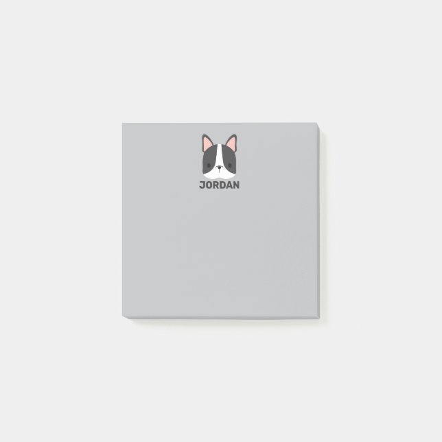 Cute French Bulldog with Personalized Name Post-it Notes (Front)