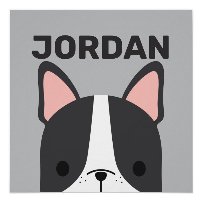 Cute French Bulldog with Personalized Name Poster (Front)