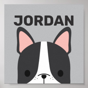 Cute French Bulldog with Personalized Name Poster
