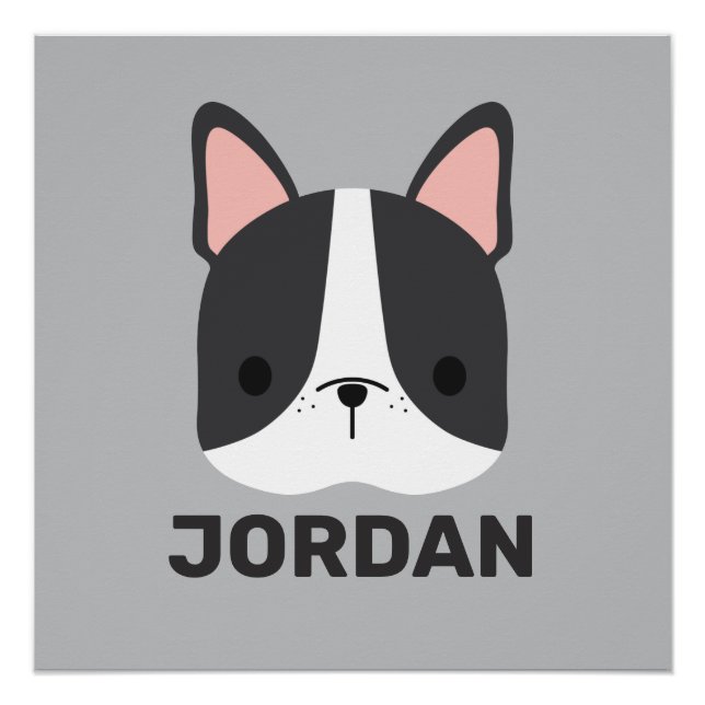 Cute French Bulldog with Personalized Name Poster (Front)