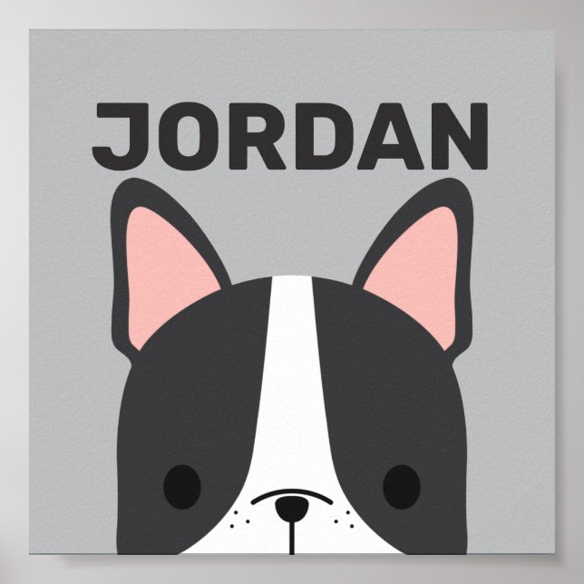 Cute French Bulldog with Personalized Name Poster (Front)