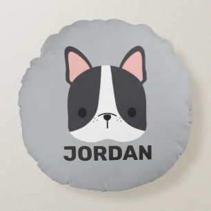 Cute French Bulldog with Personalized Name Round Pillow