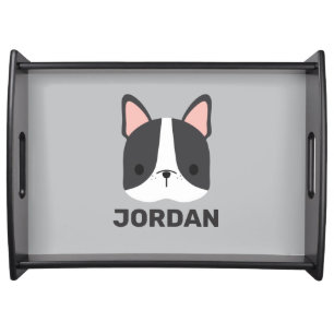 Cute French Bulldog with Personalized Name Serving Tray