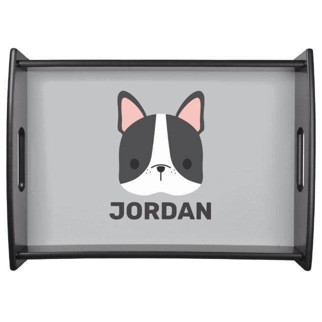 Cute French Bulldog with Personalized Name Serving Tray (Front)