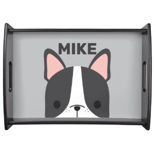Cute French Bulldog with Personalized Name Serving Tray