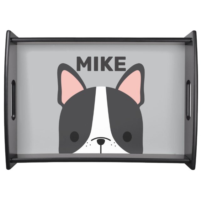 Cute French Bulldog with Personalized Name Serving Tray (Front)