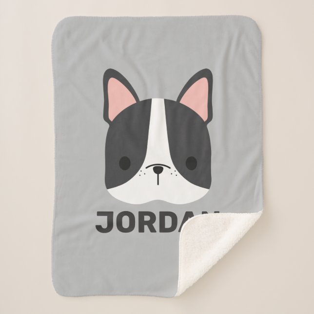 Cute French Bulldog with Personalized Name Sherpa Blanket (Front)