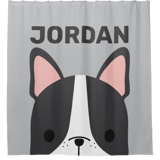 Cute French Bulldog with Personalized Name Shower Curtain (Front)