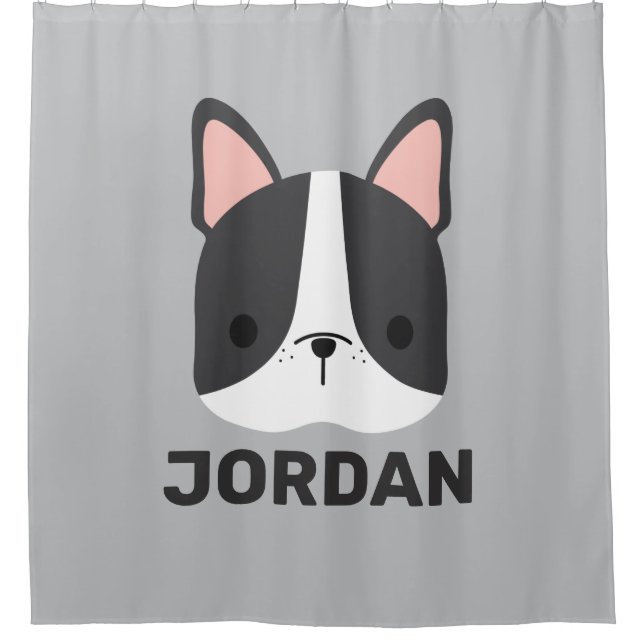 Cute French Bulldog with Personalized Name Shower Curtain (Front)