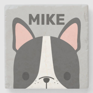 Cute French Bulldog with Personalized Name Stone Coaster
