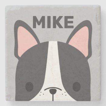 Cute French Bulldog With Personalized Name Stone Coaster by chingchingstudio at Zazzle