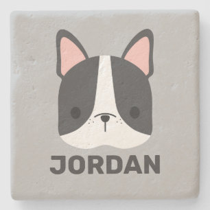 Cute French Bulldog with Personalized Name Stone Coaster