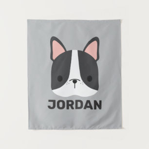 Cute French Bulldog with Personalized Name Tapestry