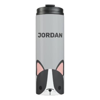 Cute French Bulldog With Personalized Name Thermal Tumbler by chingchingstudio at Zazzle